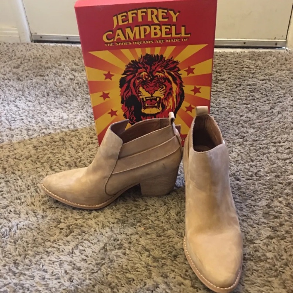 Jeffrey Campbell Jonas Beige Western Cowboy Boots Heel Leather Suede Size 8